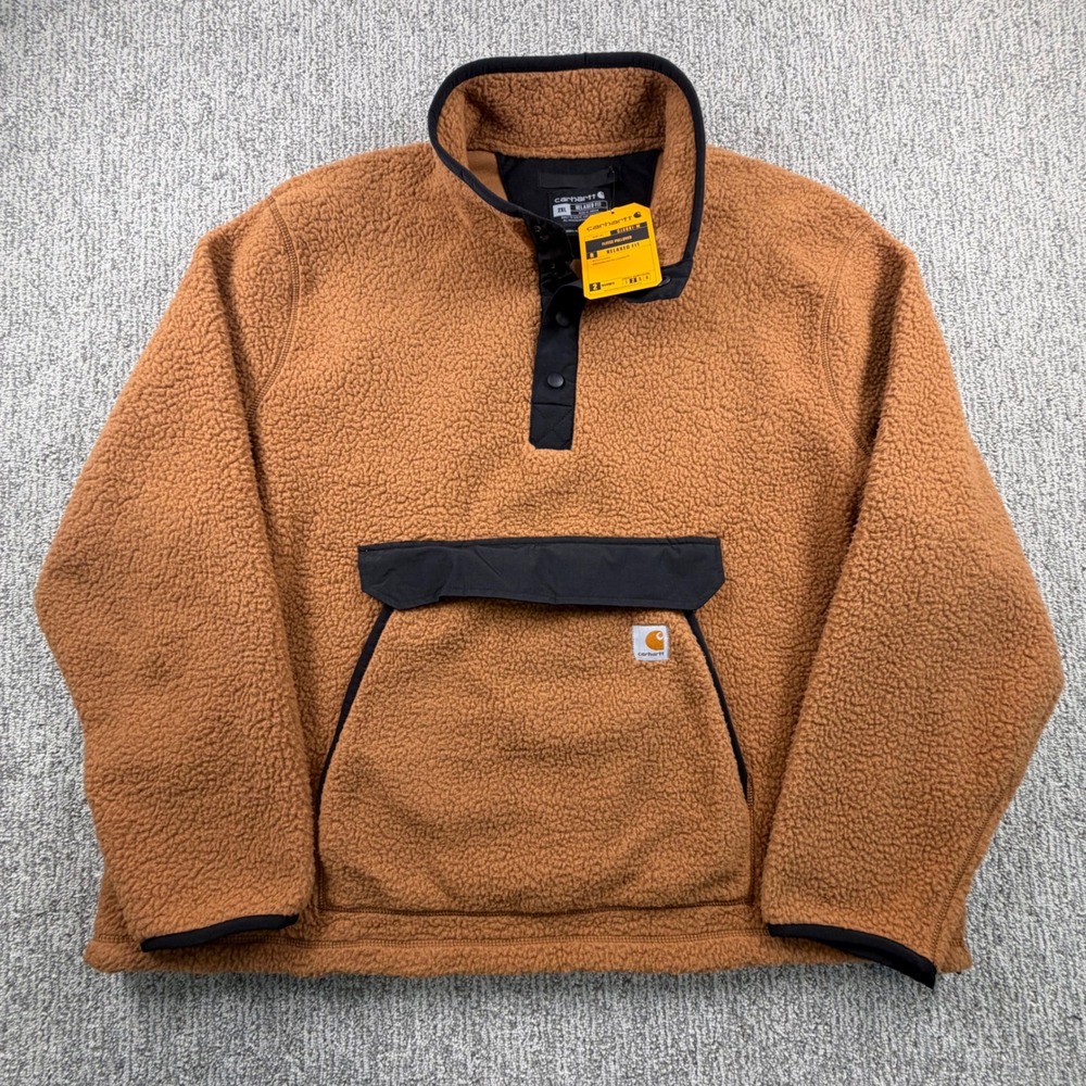 NWT Carhartt Fleece Pullover Men 2XL Brown Relaxed Fit OJ4991-M Sherpa Snap-Neck